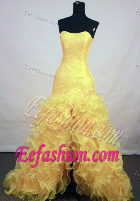 Beautiful High Low Sweetheart Organza Yellow Prom Dresses with Ruffled Layers