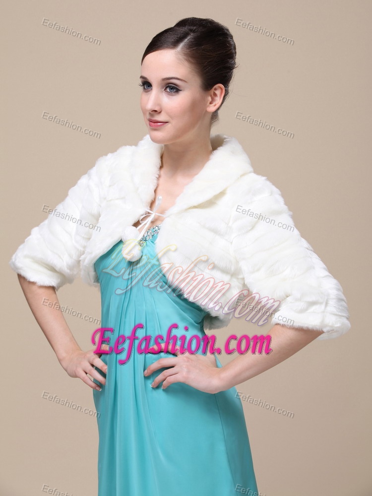 Faux Fur Special Occasion / Wedding Jacket In Ivory With 1/2 Length Sleeves