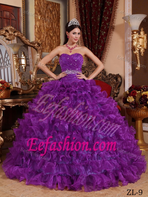 Purple Ball Gown Organza Beaded Dress with Ruffles Best Seller Nowadays