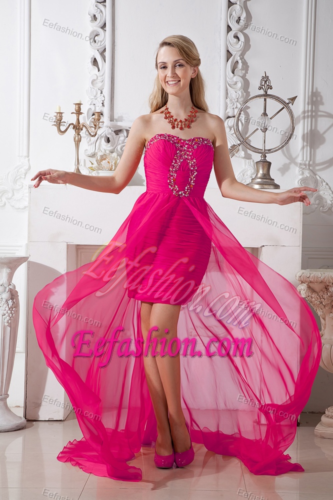2012 Charming Coral Red Beaded High-low Chiffon Military Dresses for Party