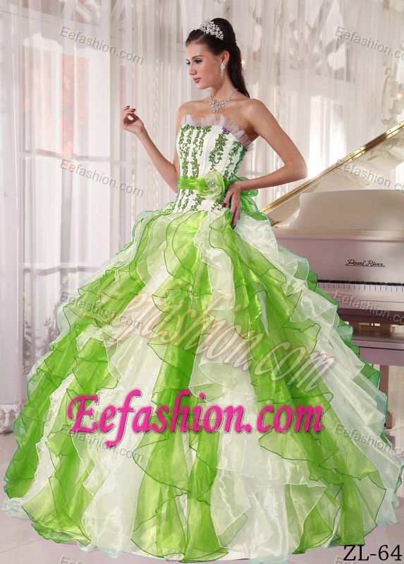 New Colorful Strapless Organza Beaded Quinceanera Dress on Wholesale Price