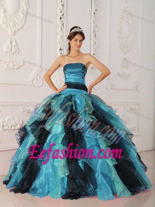 Charming Multi-color Strapless Long Organza Dresses for Quinceanera