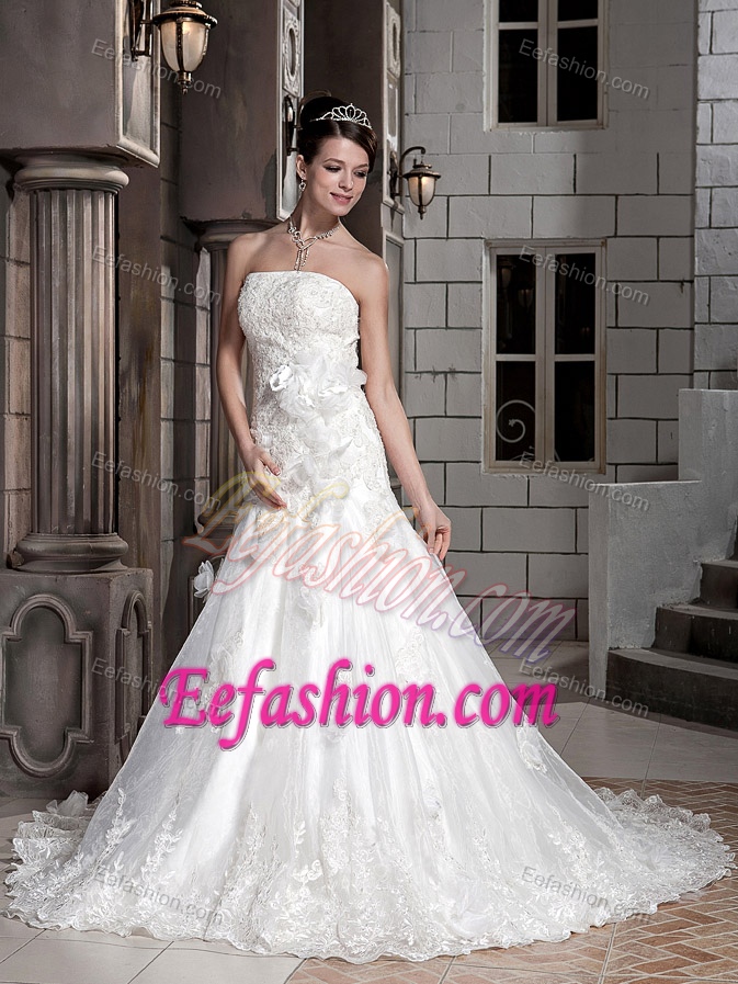Strapless Princess Women Wedding Dresses with Handle Flowers on Promotion