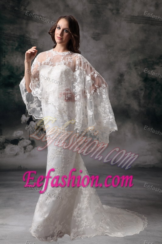 Simple Sweetheart Dress for Wedding with Brush Train in Lace and Satin