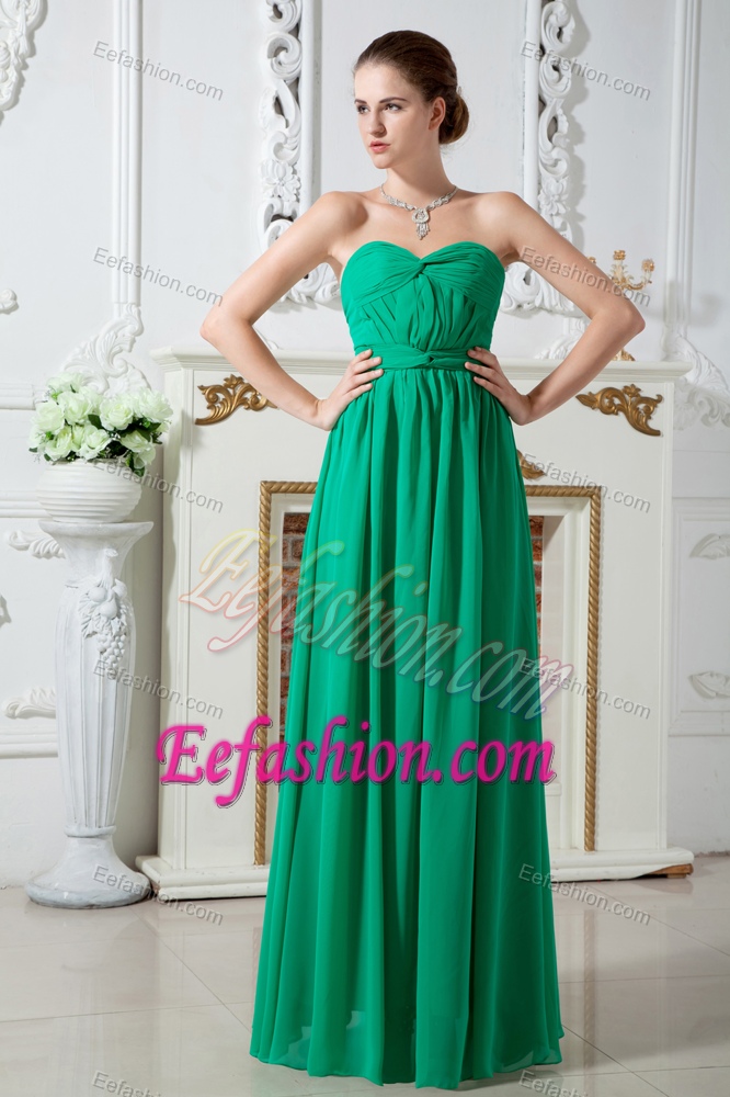 Romantic Sweetheart Ruched Green Dresses for Bridesmaid in Floor-length