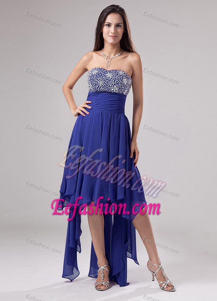 Strapless Beaded and Ruched Beautiful Asymmetrical Dress for Prom Court