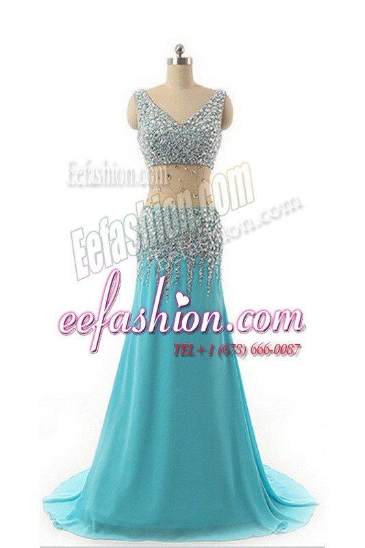 Romantic Asymmetrical Zipper Dress for Prom Aqua Blue for Prom and Party with Beading