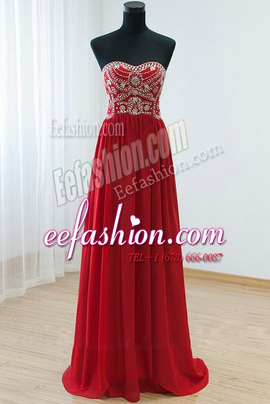 Adorable Column/Sheath Prom Dress Red Sweetheart Chiffon Sleeveless Floor Length Zipper