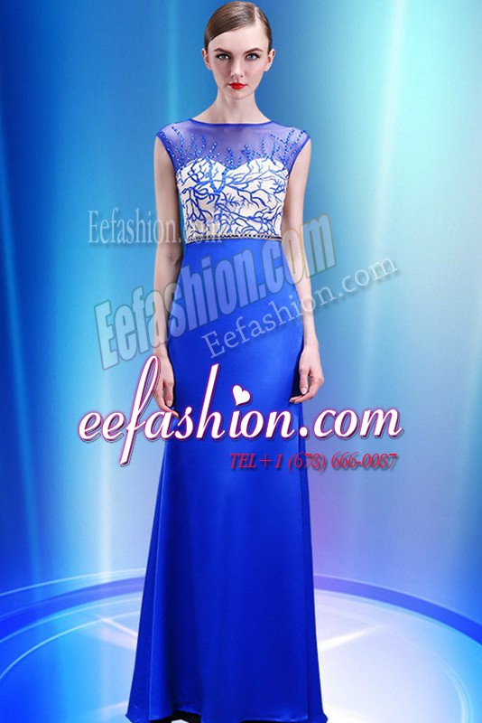 New Arrival Royal Blue Scoop Zipper Beading and Appliques Evening Dress Sleeveless