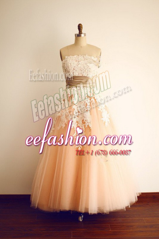  Peach Sleeveless Organza Zipper for Prom and Party