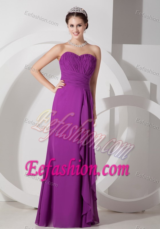 Long Chiffon Purple Empire Maternity Bridesmaid Dress with Sweetheart