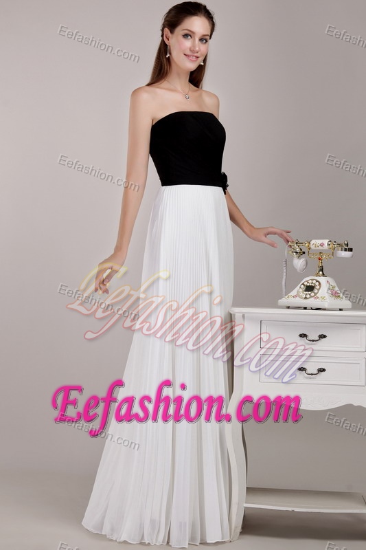 Black and White Empire Strapless Long Bridesmaid Dresses