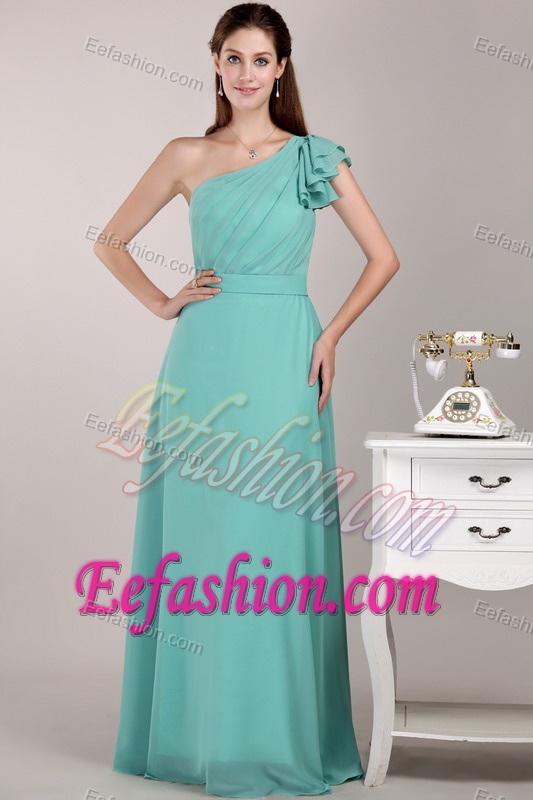 Turquoise Long Chiffon Dresses for Bridesmaid with One Shoulder