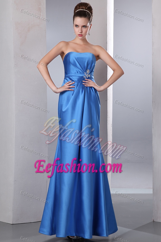 Strapless Long Sky Blue Ruched Pageant Dress on Sale