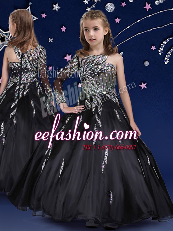 Top Selling Organza Asymmetric Sleeveless Zipper Beading and Ruffles High School Pageant Dress in Black