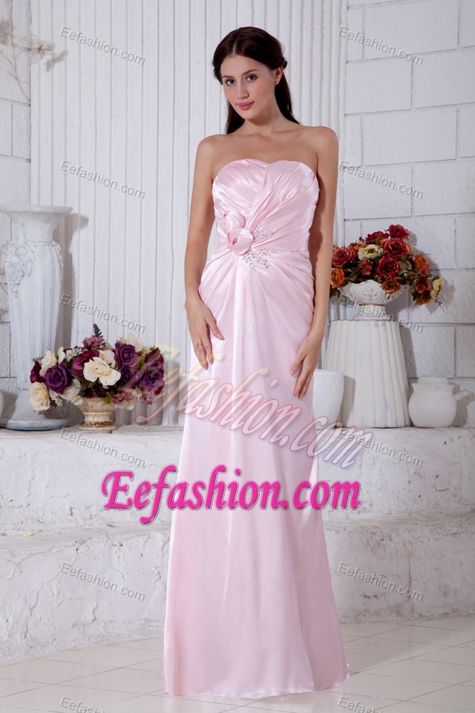 Strapless Beading Bridesmaid Dress for Wedding in Pink with Handle Flowers