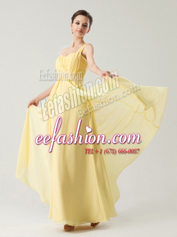  One Shoulder Sleeveless Zipper Homecoming Dress Light Yellow Chiffon