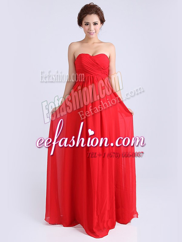 Glamorous Sleeveless Zipper Floor Length Ruching Prom Dress
