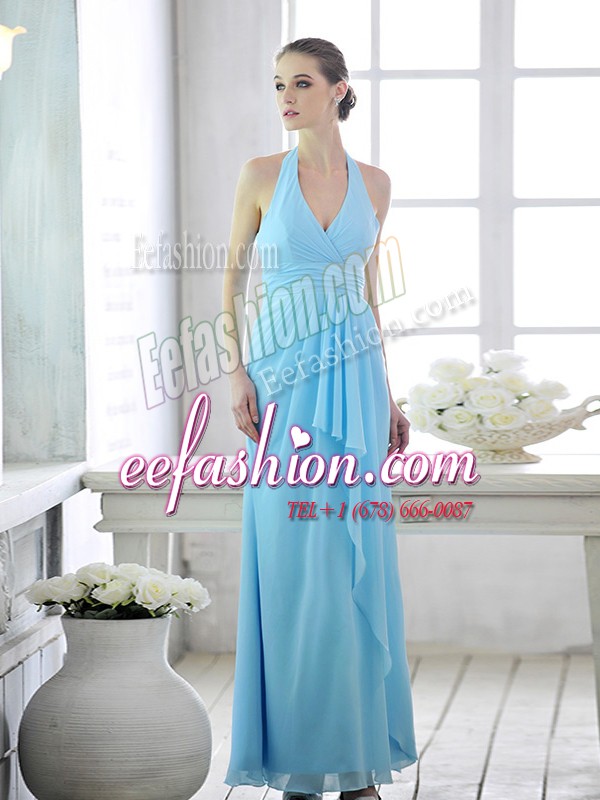 Elegant Halter Top Sleeveless Chiffon Mother Of The Bride Dress Ruffles and Ruching Lace Up