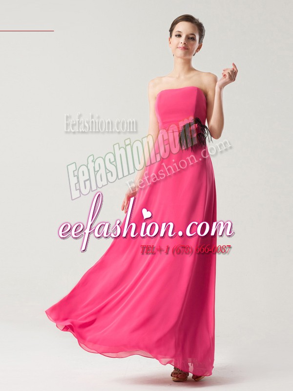  Chiffon Strapless Sleeveless Zipper Hand Made Flower Dress for Prom in Hot Pink