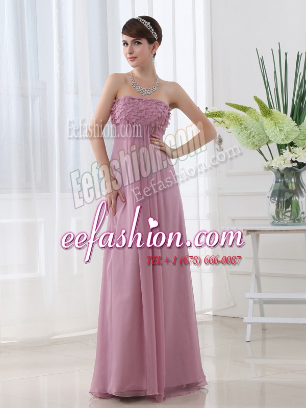  Sleeveless Floor Length Hand Made Flower Zipper Prom Evening Gown with Lilac