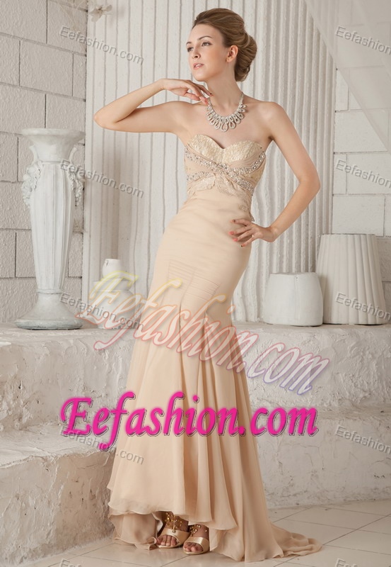 Popular Champagne Mermaid Brush Train Prom Holiday Dress with Beading