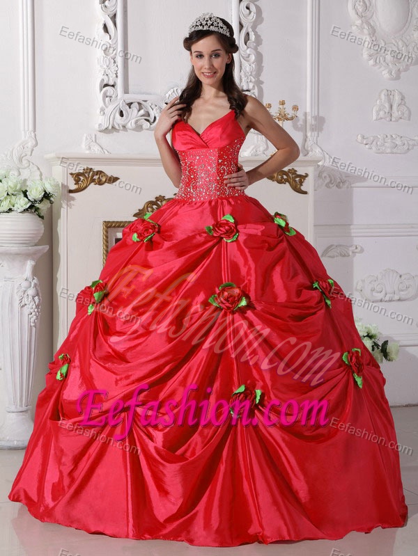 Straps Red Dress for Quince in and Beadings