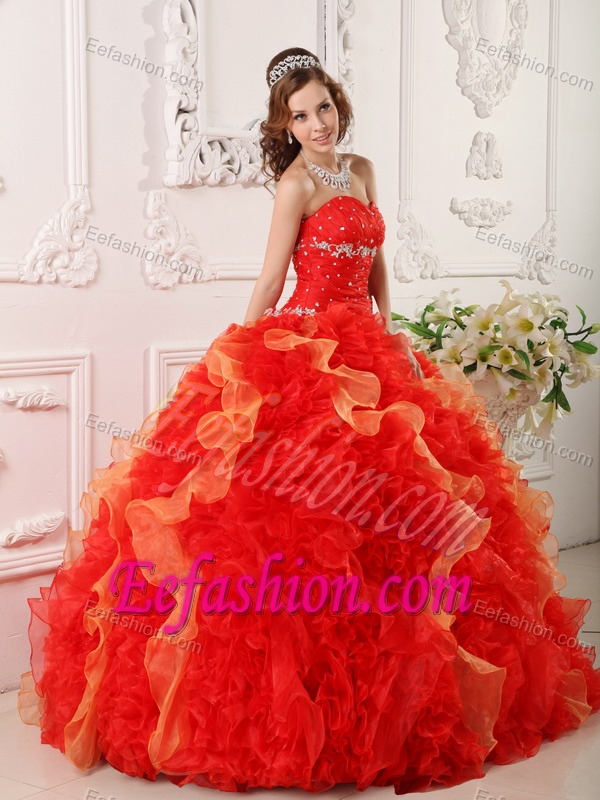 Multi-color Appliques Beading Organza Sweet Sixteen Dresses with Ruffles
