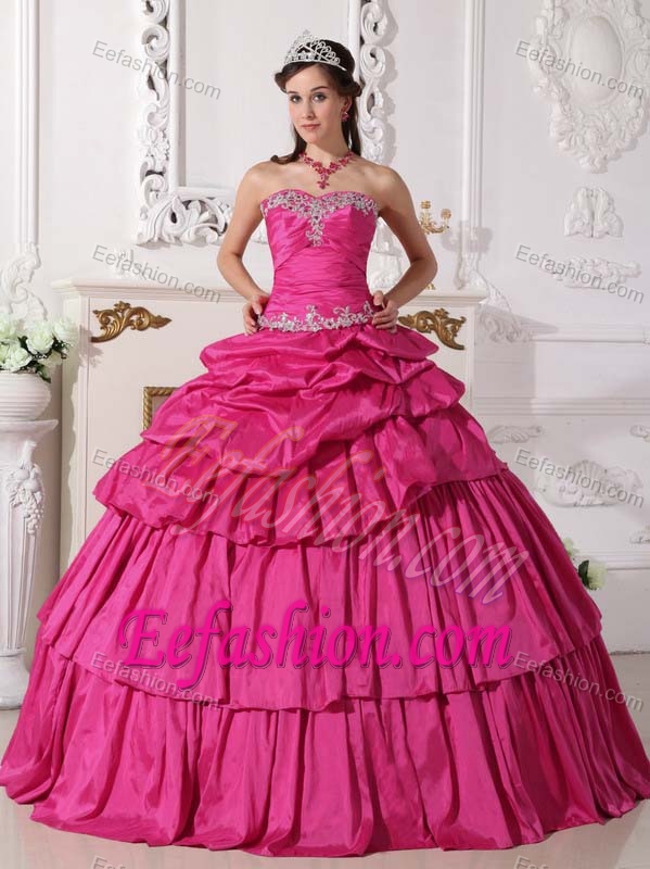 Exquisite Hot Pink Sweetheart Quinceanera Dress in with Beads and Ruche
