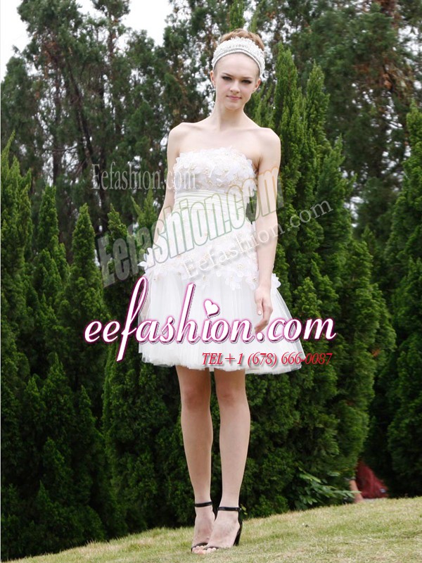  Lace Evening Dress White Zipper Sleeveless Knee Length