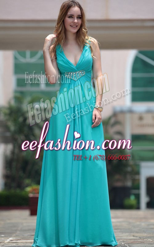 Cute Chiffon Sleeveless Floor Length Prom Gown and Beading