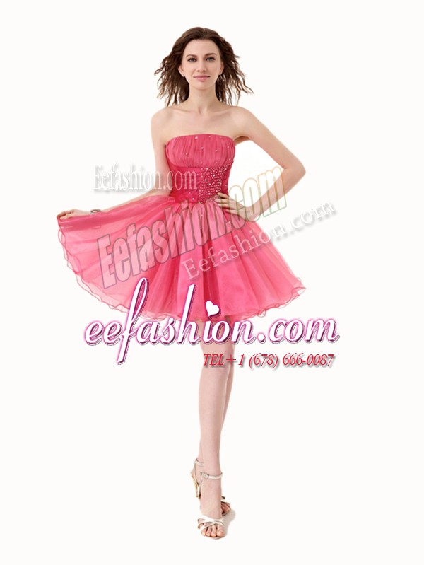 Pretty Hot Pink Sleeveless Beading Knee Length Evening Dress