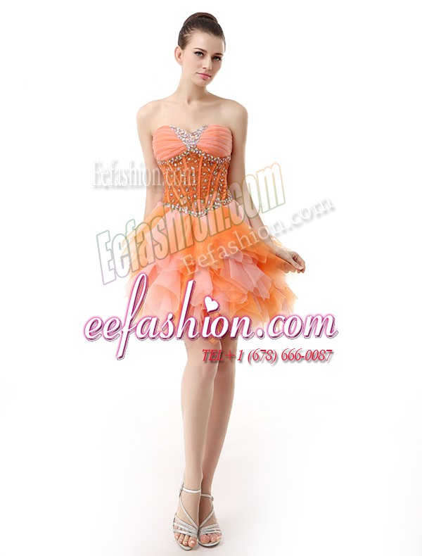 Dazzling Multi-color A-line Organza Sweetheart Sleeveless Beading and Ruffles Knee Length Zipper Prom Party Dress