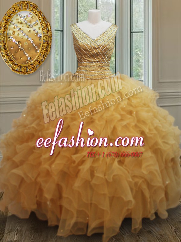Hot Selling Sleeveless Beading and Ruffles Zipper Quinceanera Gowns