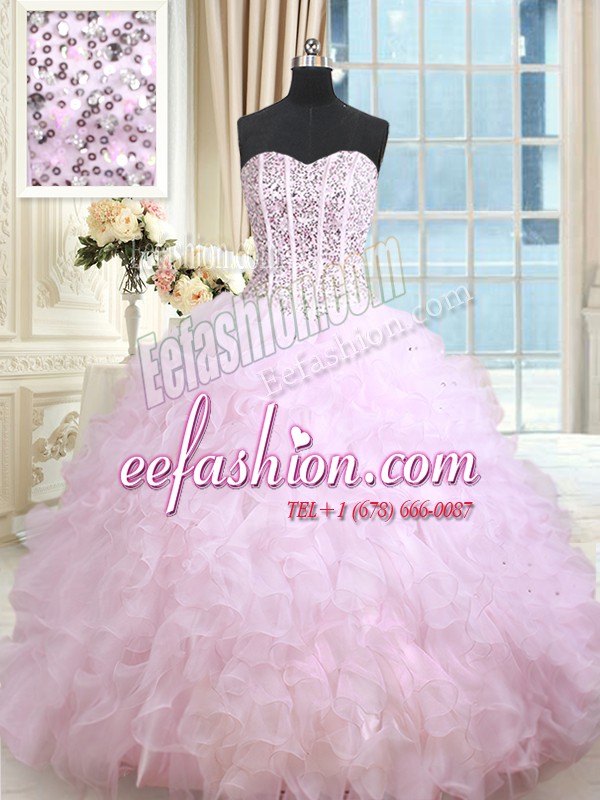 Noble Lilac Quinceanera Dresses Military Ball and Sweet 16 and Quinceanera and For with Beading and Ruffles and Ruffled Layers Sweetheart Sleeveless Lace Up