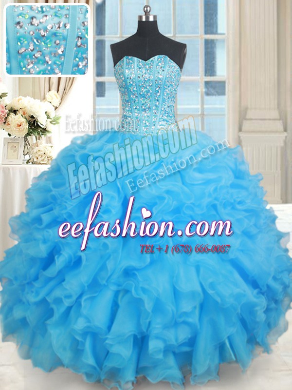 Flare Sweetheart Sleeveless Lace Up Quinceanera Gowns Baby Blue Organza