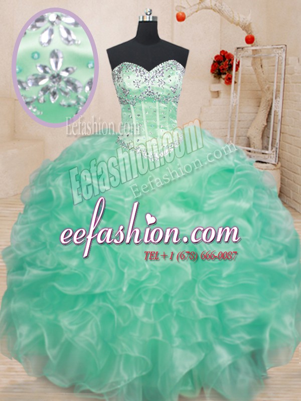  Apple Green Lace Up Sweet 16 Dresses Beading and Ruffles Sleeveless Floor Length