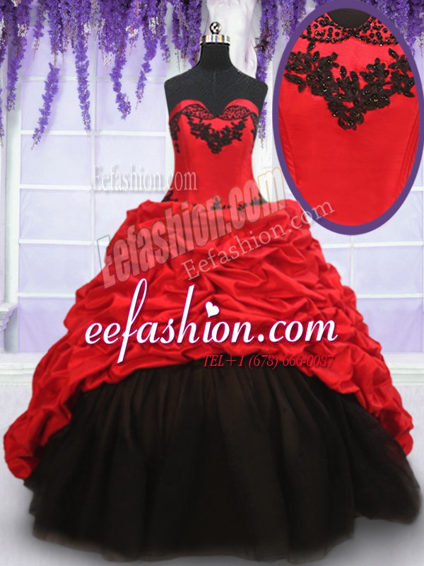 Superior Pick Ups With Train Ball Gowns Sleeveless Red And Black Quinceanera Dresses Brush Train Lace Up