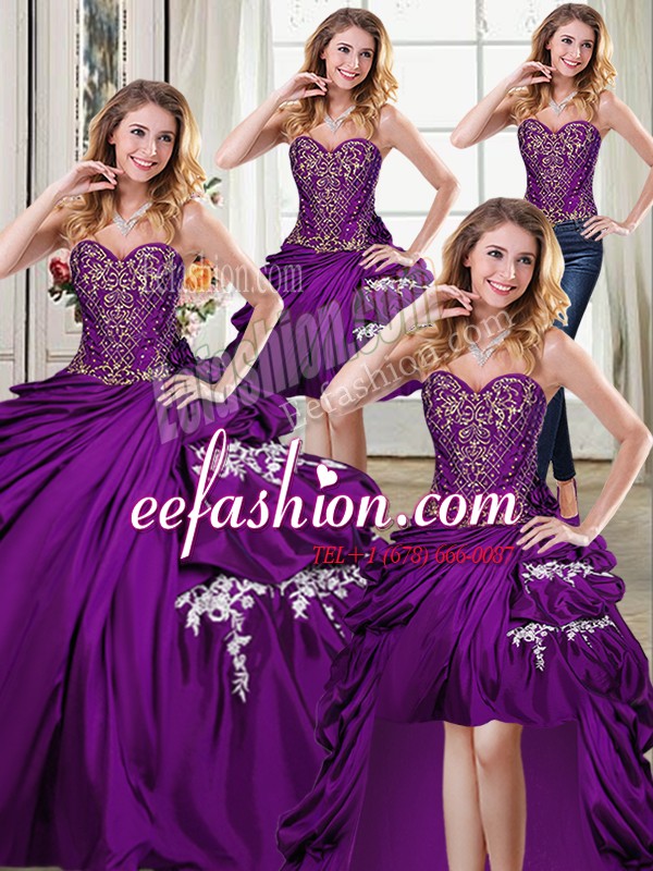  Four Piece Pick Ups Sweetheart Sleeveless Lace Up 15th Birthday Dress Purple Taffeta