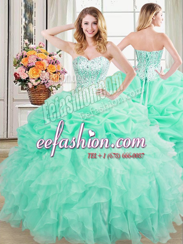  Organza Sleeveless Floor Length Quinceanera Gown and Beading and Ruffles and Pick Ups