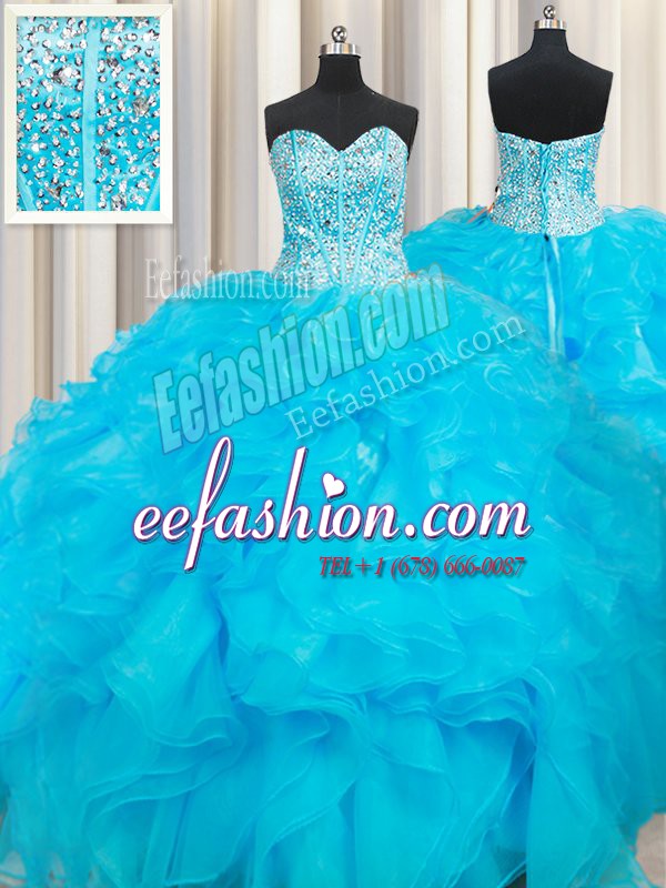  Baby Blue Sleeveless Organza Lace Up Vestidos de Quinceanera for Military Ball and Sweet 16 and Quinceanera