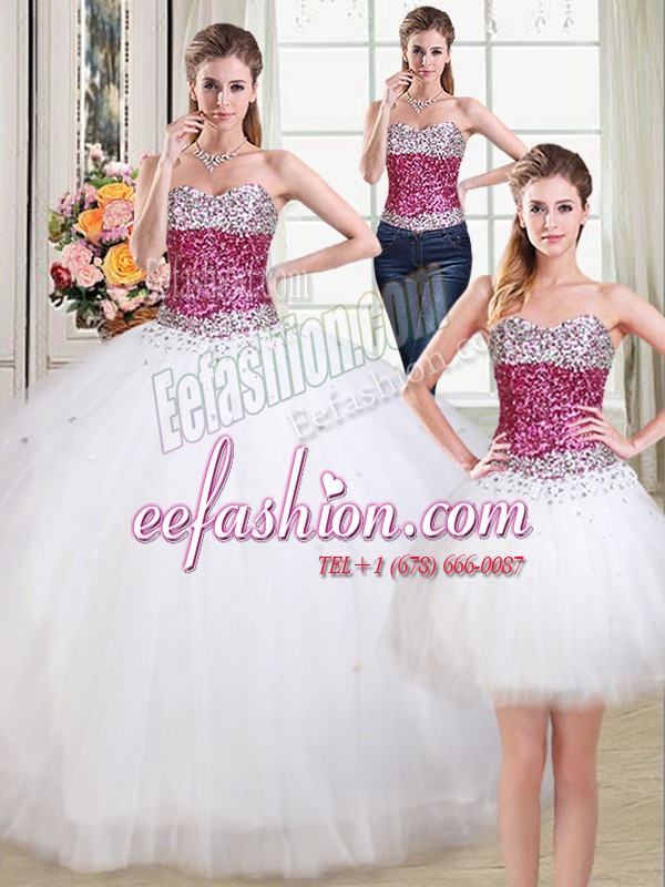 Amazing Three Piece White Sleeveless Beading Floor Length 15 Quinceanera Dress