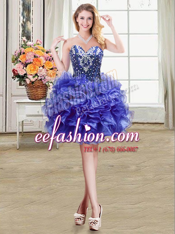 Modern Sweetheart Sleeveless Lace Up Prom Party Dress Blue Organza