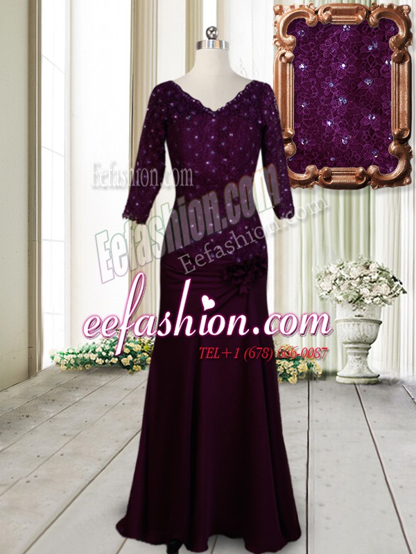  Half Sleeves Elastic Woven Satin Prom Gown Beading and Lace and Hand Made Flower Zipper
