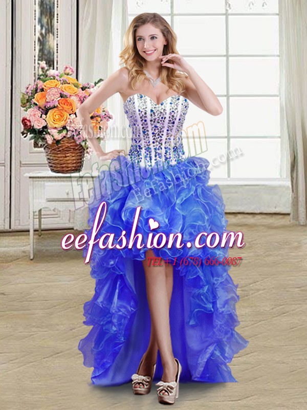  Sleeveless Lace Up High Low Beading and Ruffles Celebrity Evening Dresses