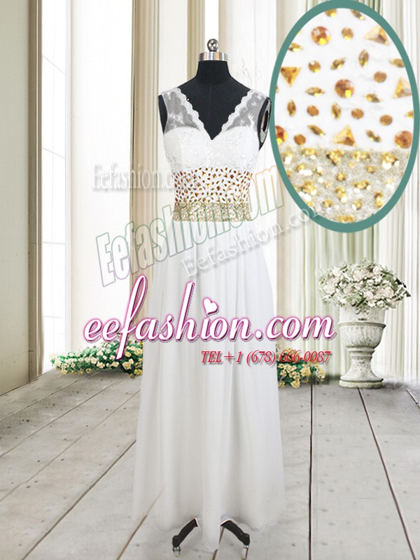 Great V-neck Sleeveless Chiffon Prom Party Dress Beading and Belt Zipper