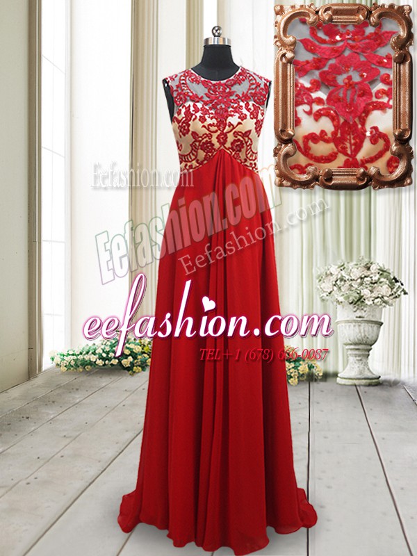  Red Mother Of The Bride Dress Scoop Sleeveless Brush Train Backless