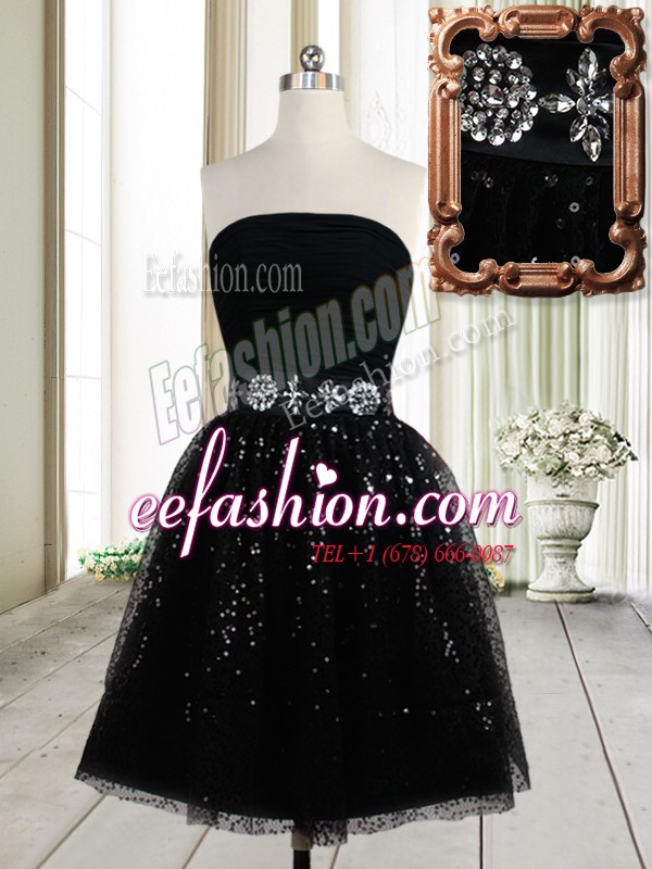 Noble Black Sleeveless Beading and Sequins Mini Length Prom Party Dress