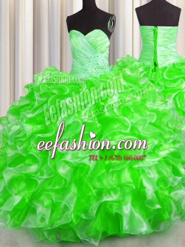 Captivating Organza Sweetheart Sleeveless Lace Up Beading and Ruffles Quinceanera Dresses in