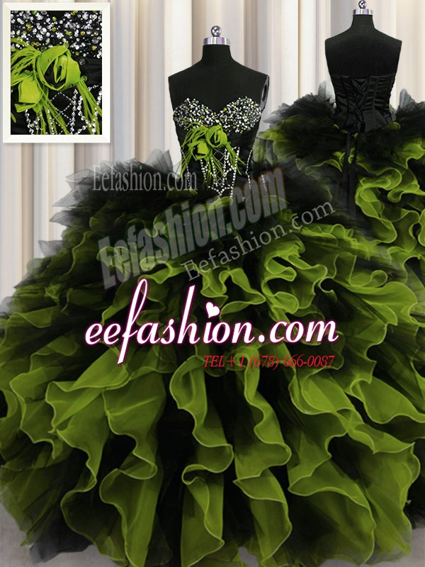  Organza and Tulle Sweetheart Sleeveless Lace Up Beading and Ruffles Sweet 16 Dress in Multi-color